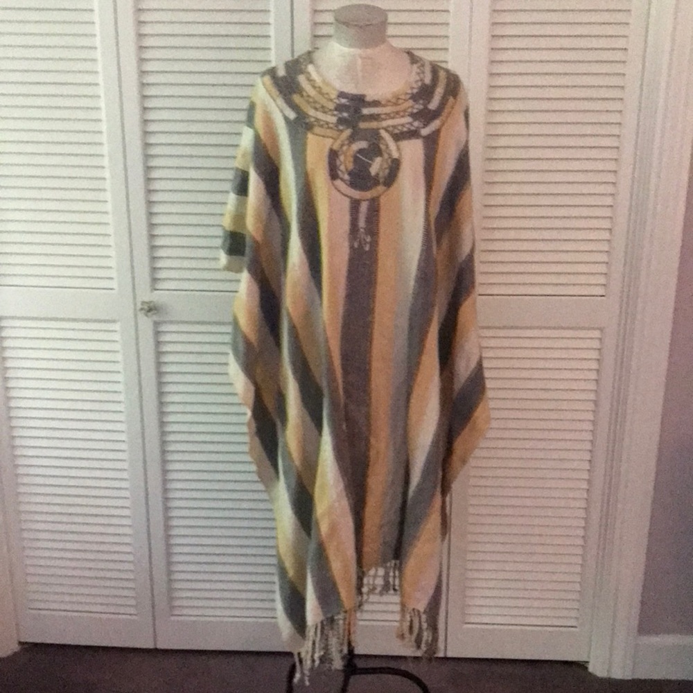 Vintage woven mud cloth poncho